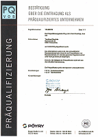 Bestätigung über die Präqualifizierung